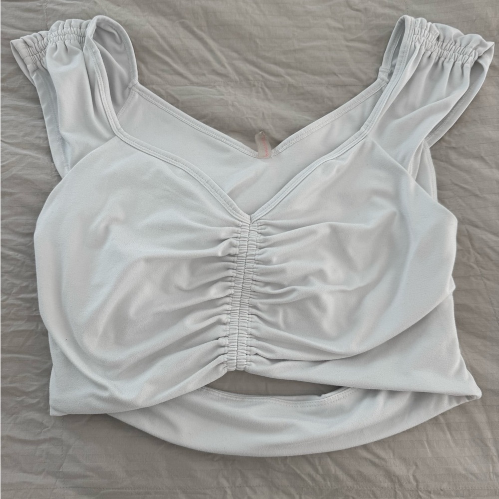 FP White Ruched Sleeveless Crop Top